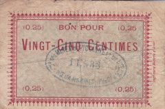 Compagnie des Mines de Vicoigne et de Noeux-les-Mines, Bon pour 25 centimes