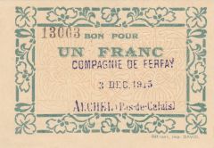 Compagnie de Ferfay, Mines d'Auchel, Bon pour 1 Franc, 3 Décembre 1915