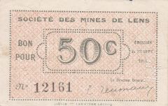 Société des Mines de Lens, Bon pour 50 centimes, 1914