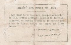 Société des Mines de Lens, Bon pour 50 centimes, 1914