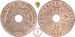Indochine Française, 1 Cent, 1927, Paris, Lecompte-94, SPL, PCGS MS63RB