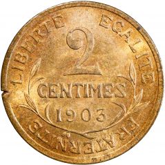 IIIe République, 2 centimes 1903, SPL, flan ébréché, LeFranc 110
