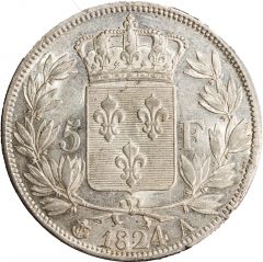 Louis XVIII, 5 Francs 1824 A Paris, SUP+/SPL, LeFranc 309/88