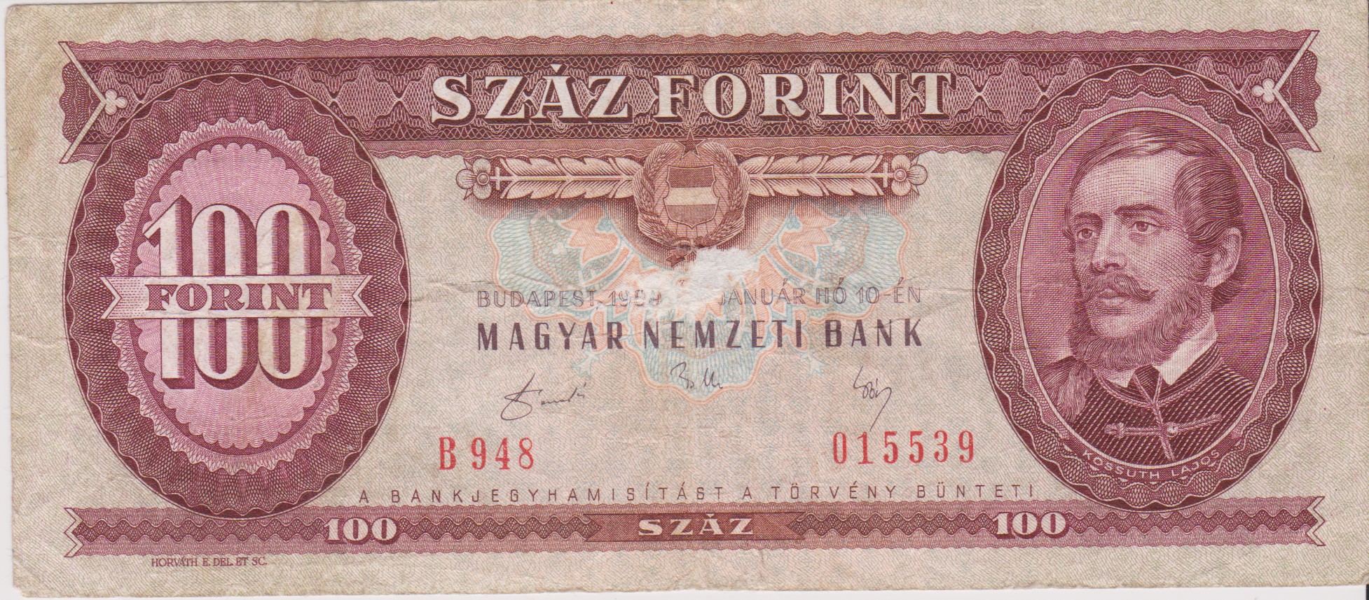 Hongrie, 100 forint 10.01.1989, TTB, Pick171h